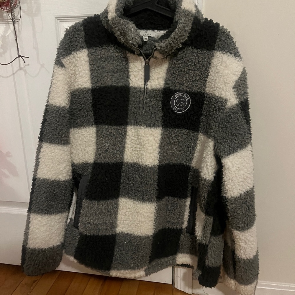 Black and white plaid oversized fuzzy jacket XXL